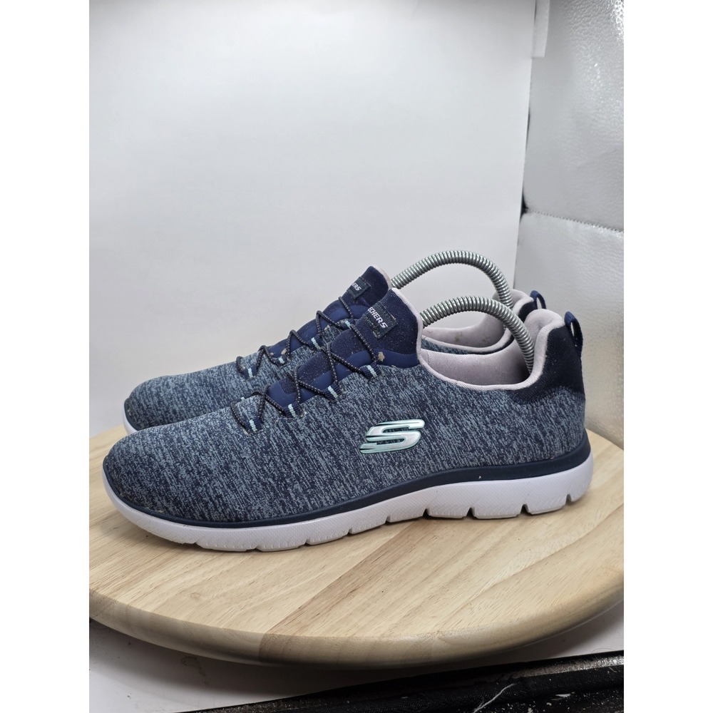 Womens Size 10 - Skechers Shoes Blue‎ Knit Memory Foam Slip On Sneakers SN 12983